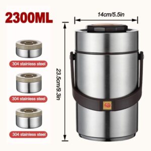 LZLZ Soup Thermos 3 Tier Insulated Food Jar Food Container, Thermo Food Jar, Soup Thermos For Adults, Food Thermos For Hot Food For Adults, Thermos Soup (Color : Gold, Size : 2300ml)