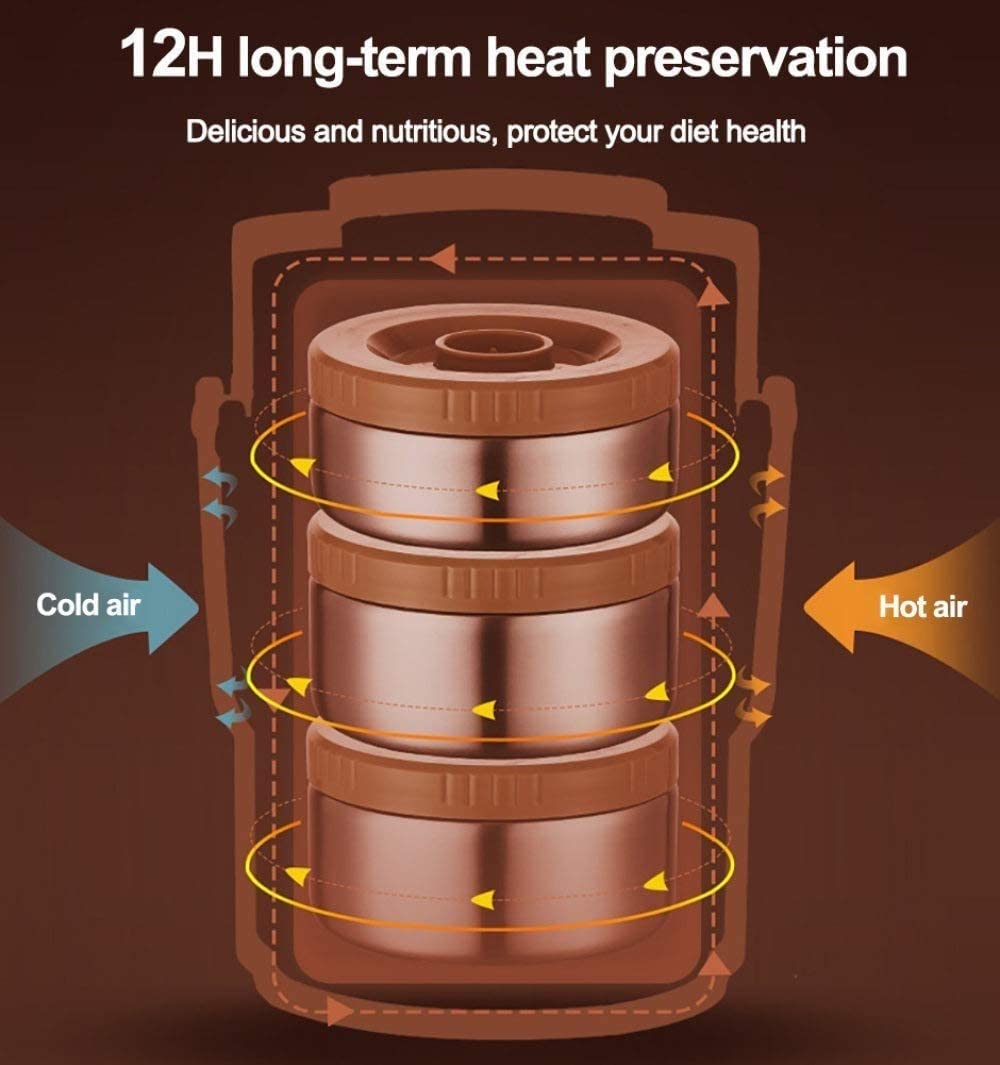 LZLZ Soup Thermos 3 Tier Insulated Food Jar Food Container, Thermo Food Jar, Soup Thermos For Adults, Food Thermos For Hot Food For Adults, Thermos Soup (Color : Gold, Size : 2300ml)