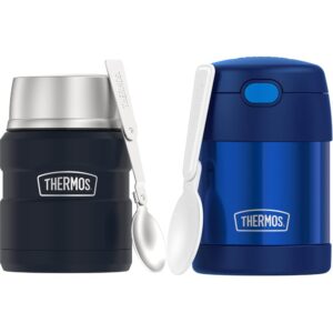 THERMOS Stainless King 16 Ounce Vacuum-Insulated Food Jar Bundle with THERMOS FUNTAINER 10 Ounce Stainless Steel Vacuum Insulated Kids Food Jar