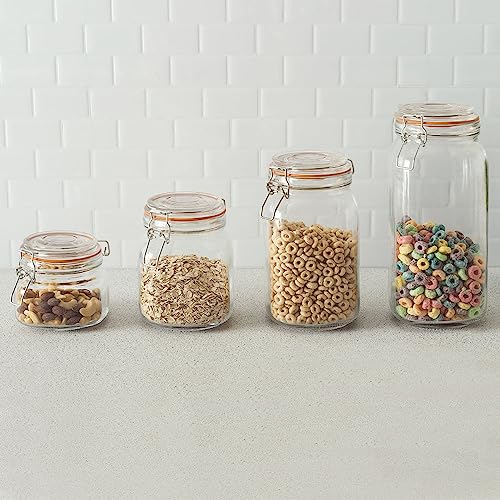 Home Basics X-Large Mason Jar With Lid (Clear) Single Mason Jar For Pickles, Sauces, Jelly, Condiments, and Snacks | Mason Jar With Bail Lid and Rubber Gasket | Holds 8 Cups