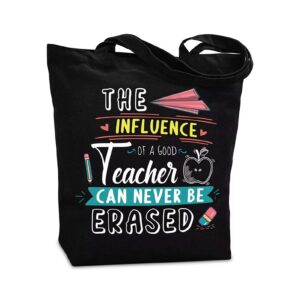 nanooer teacher appreciation gifts canvas tote bag black with inner pocket for women teacher graduation christmas, reusable grocery bag