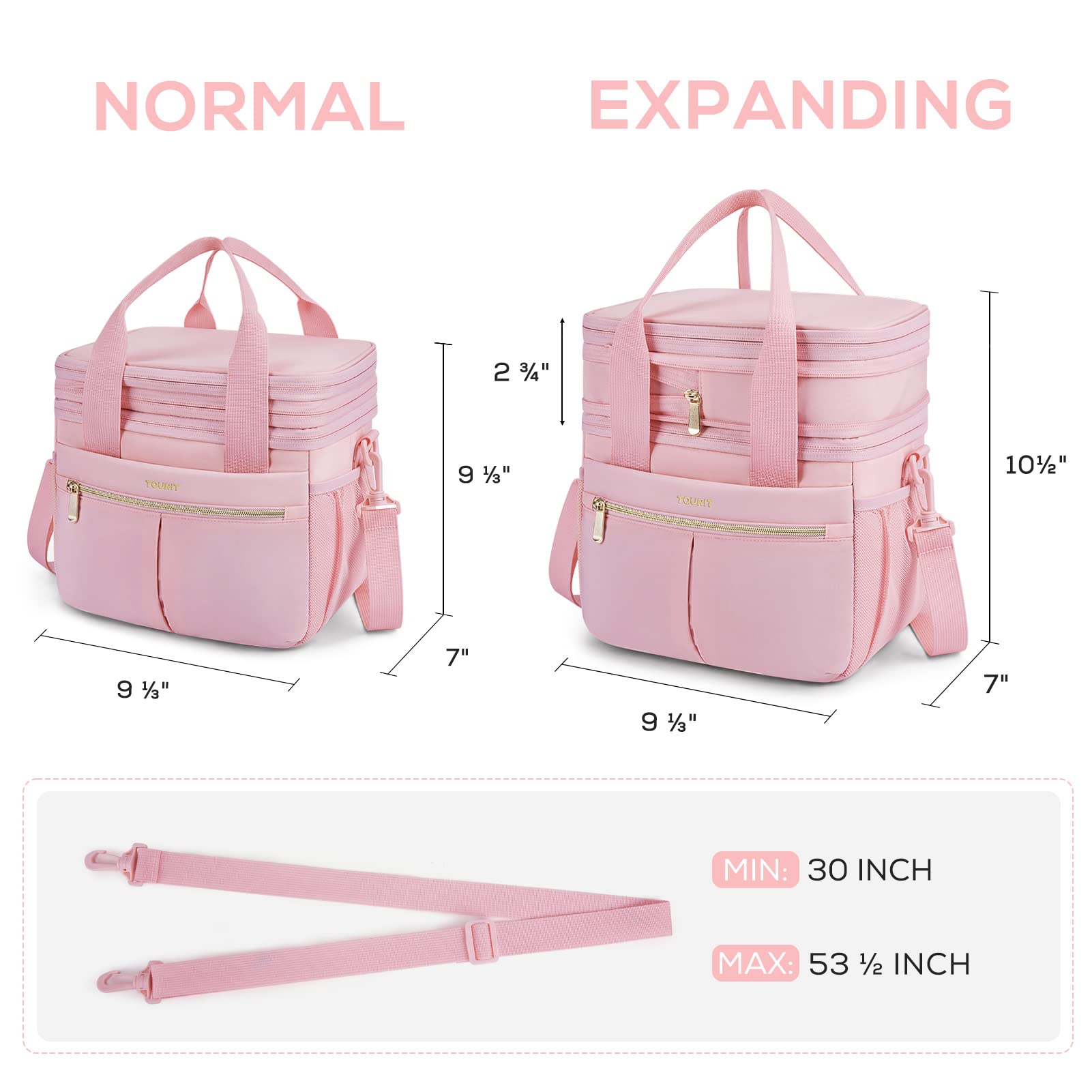 TOURIT Lunch Box for Women Men Double Deck Insulated Lunch Bag Women Expandable Leakproof Reusable Lunch Cooler Bag for Work, Office, Picnic, Pink