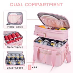 TOURIT Lunch Box for Women Men Double Deck Insulated Lunch Bag Women Expandable Leakproof Reusable Lunch Cooler Bag for Work, Office, Picnic, Pink