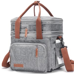 mov compra adult lunch box for work, expandable large lunch bags for women men, leakproof double deck lunch box cooler tote bag with removable shoulder strap (grey)