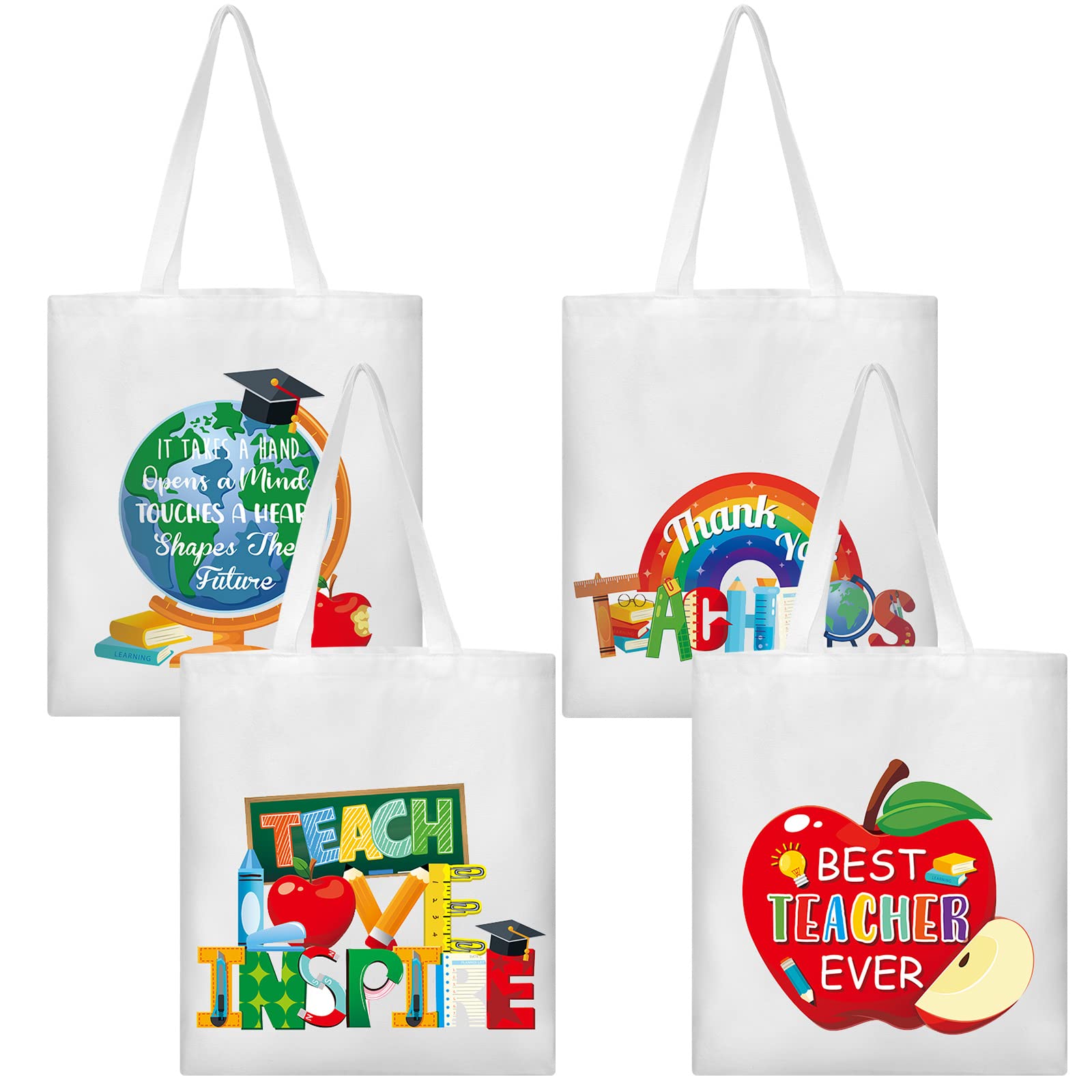 4 Pack Teacher Appreciation Tote Bag Thank You Teacher Gifts Canvas Bag ...