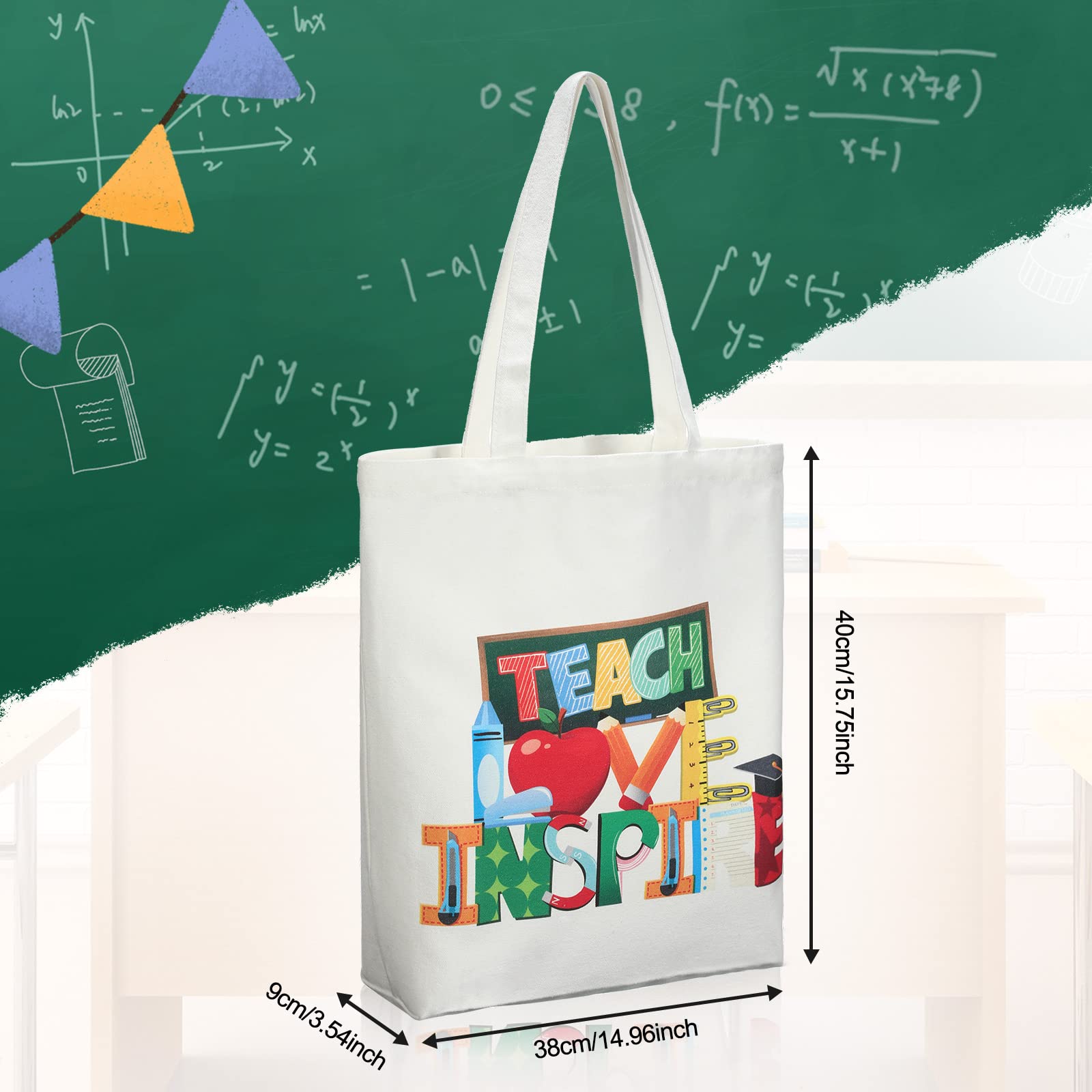 4 Pack Teacher Appreciation Tote Bag Thank You Teacher Gifts Canvas Bag Teach Appreciation Gift for Teacher Day Retirement (White)