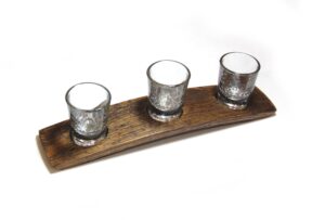 barrel-art barrel stave 3 glass tasting flight or serving tray 2 oz glasses included, dark walnut