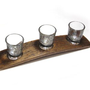 Barrel-Art Barrel Stave 3 Glass Tasting Flight or Serving Tray 2 Oz Glasses Included, Dark Walnut