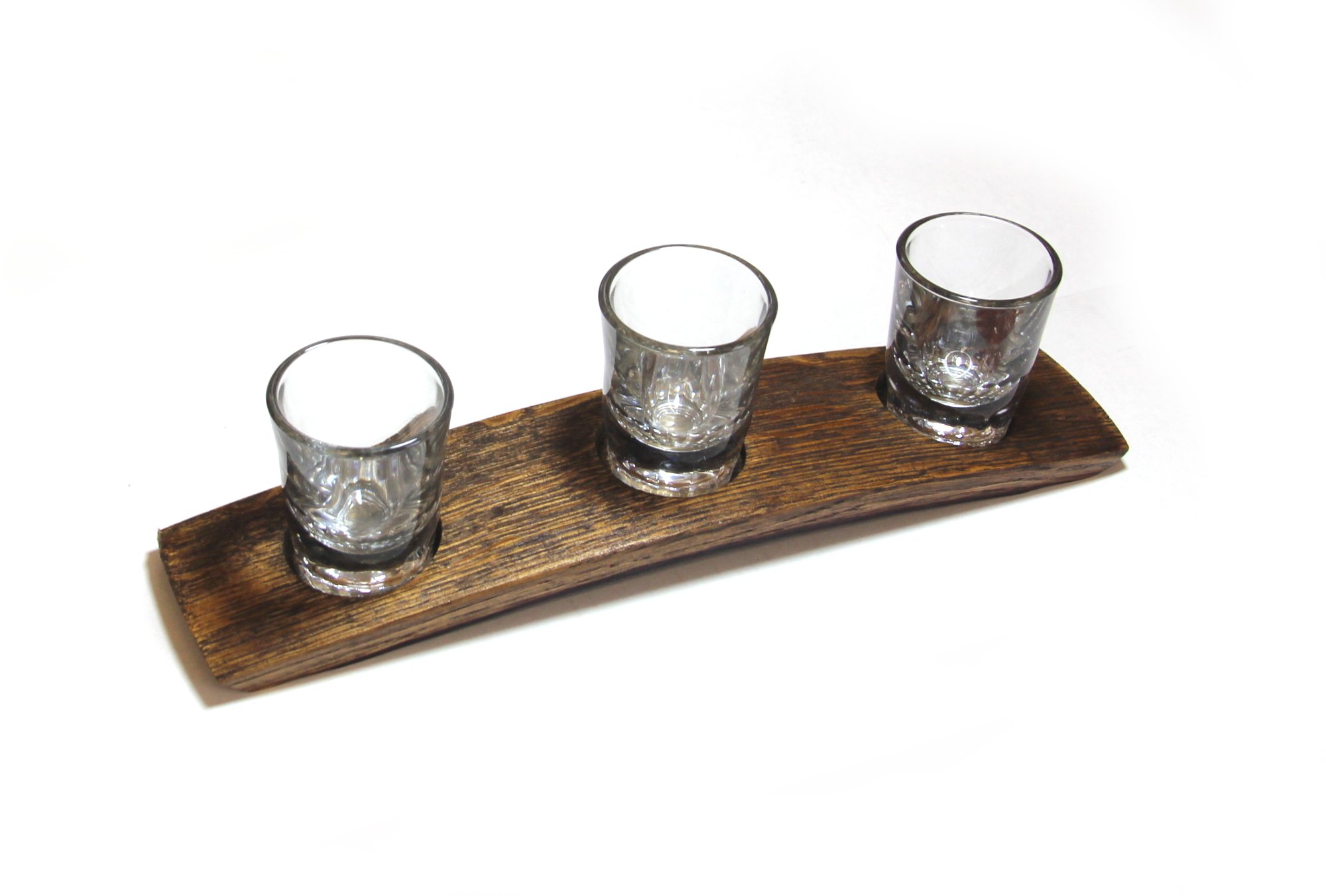 Barrel-Art Barrel Stave 3 Glass Tasting Flight or Serving Tray 2 Oz Glasses Included, Dark Walnut