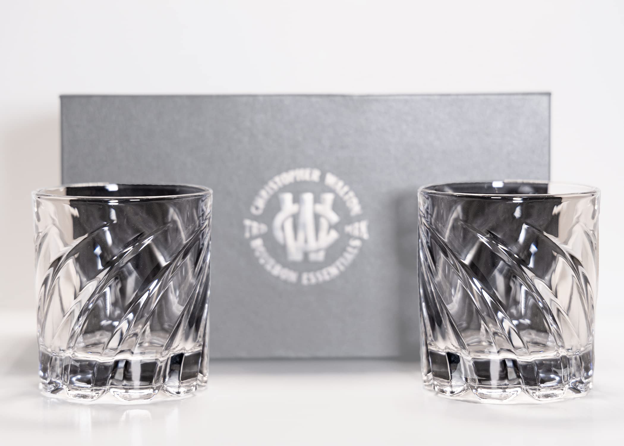 Christopher Walton The Twisted. Handmade Bourbon Rocks Glass, 8.5oz, Set of 2 in Gift Box