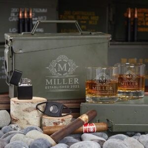 custom 30 cal ammo box and whiskey glasses gift set (personalized product)