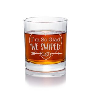 im so glad we swiped right with heart arrow online dating round rocks glass - bumble gift, tinder gift, online dating, valentines gift, boyfriend gift