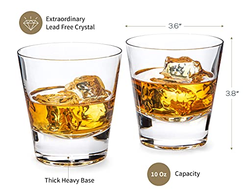 MAVERISO Whiskey Glasses Set of 2 - Old Fashioned Glass - Premium Low Ball Cocktail Bar Ware with Round Bottom for Scotch, Bourbon & Cocktail - Luxury Aluminum Silver Box with Brass Emblem - 10 oz.