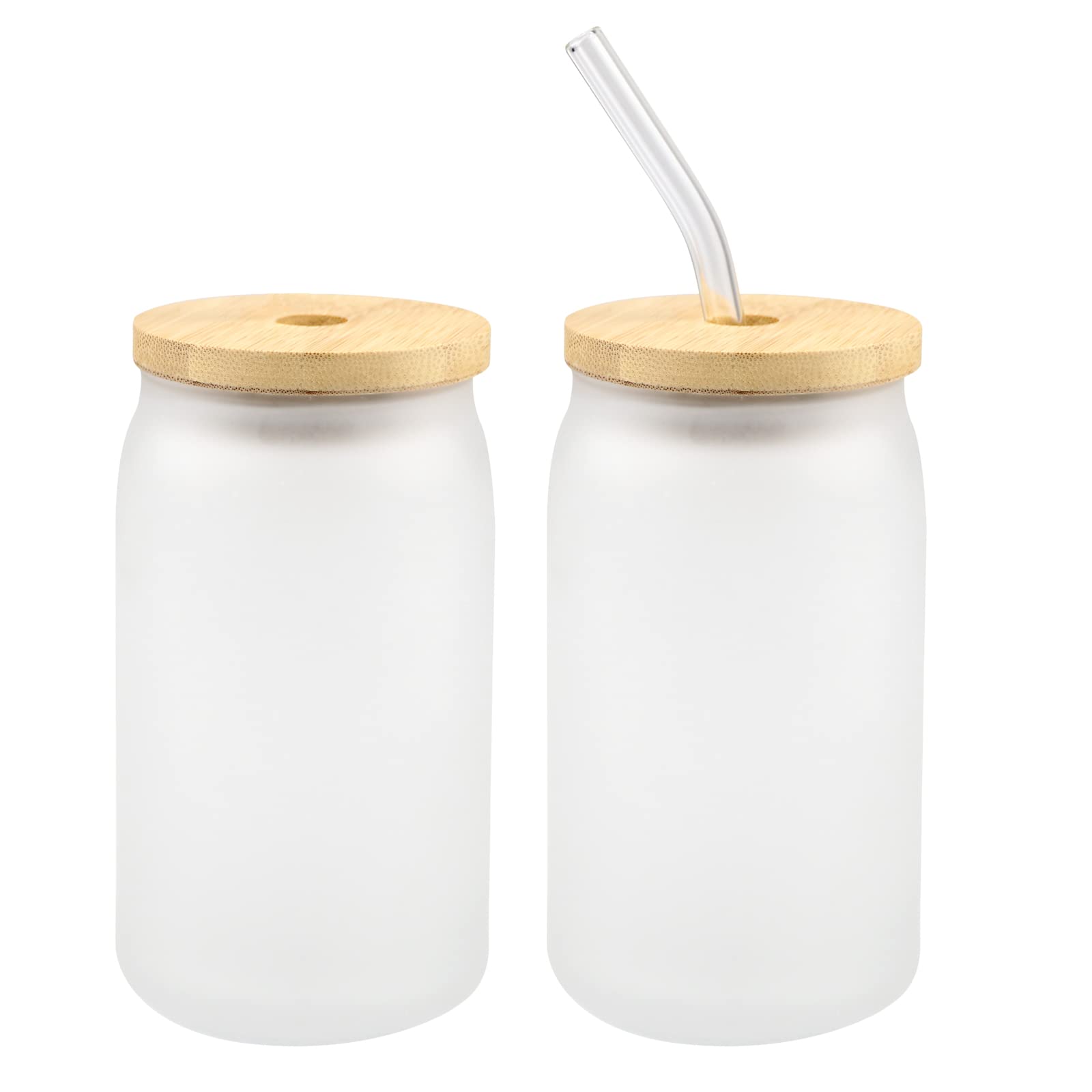 MELDIKISO 48pcs 16oz Glass Can Cups, Sublimation Blank, Frosted Bottle Bulk with Glass Straw & Bamboo Lid, Beer Coffee Drinking Bottle Set Wholesale