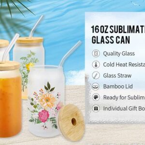 MELDIKISO 48pcs 16oz Glass Can Cups, Sublimation Blank, Frosted Bottle Bulk with Glass Straw & Bamboo Lid, Beer Coffee Drinking Bottle Set Wholesale