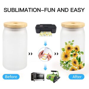 MELDIKISO 48pcs 16oz Glass Can Cups, Sublimation Blank, Frosted Bottle Bulk with Glass Straw & Bamboo Lid, Beer Coffee Drinking Bottle Set Wholesale