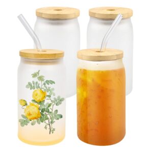 MELDIKISO 48pcs 16oz Glass Can Cups, Sublimation Blank, Frosted Bottle Bulk with Glass Straw & Bamboo Lid, Beer Coffee Drinking Bottle Set Wholesale