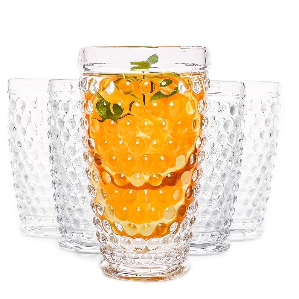 EVEREST GLOBAL Vintage Hobnail Highball Glasses set of 6, 13 oz Old Fashioned Beverage Vintage Glassware Set for Milk Beer Soda Juice Whiskey Perfect for Dinner Table Parties Bars Restaurants