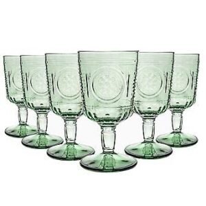 bormioli rocco romantic set of 6 stemware glasses, 10.75 oz. colored crystal glass, pastel green, made in italy.
