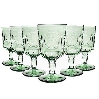 Bormioli Rocco Romantic Set Of 6 Stemware Glasses, 10.75 Oz. Colored Crystal Glass, Pastel Green, Made In Italy.