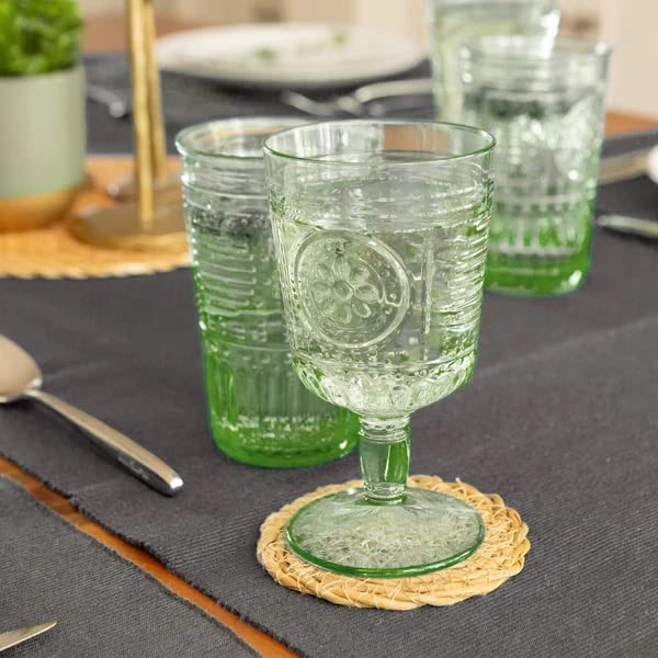 Bormioli Rocco Romantic Set Of 6 Stemware Glasses, 10.75 Oz. Colored Crystal Glass, Pastel Green, Made In Italy.