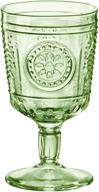 Bormioli Rocco Romantic Set Of 6 Stemware Glasses, 10.75 Oz. Colored Crystal Glass, Pastel Green, Made In Italy.