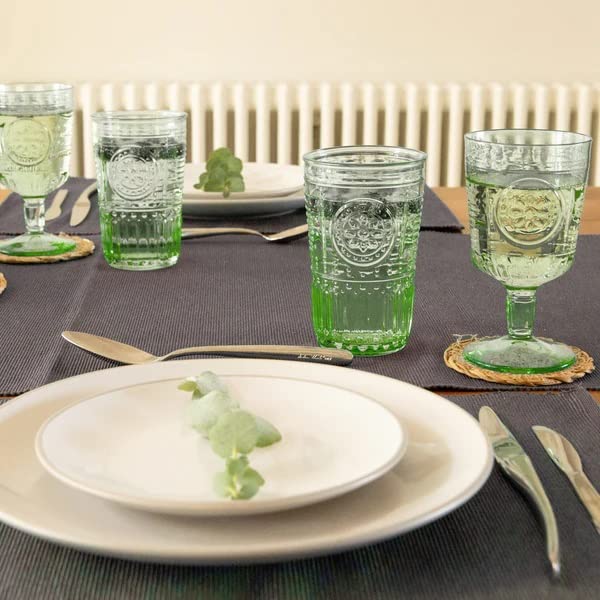 Bormioli Rocco Romantic Set Of 6 Stemware Glasses, 10.75 Oz. Colored Crystal Glass, Pastel Green, Made In Italy.