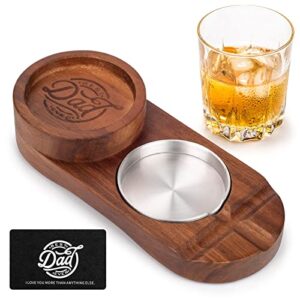 wipany whiskey glass tray, acacia wood, rectangular, best dad ever gift, 2-year warranty