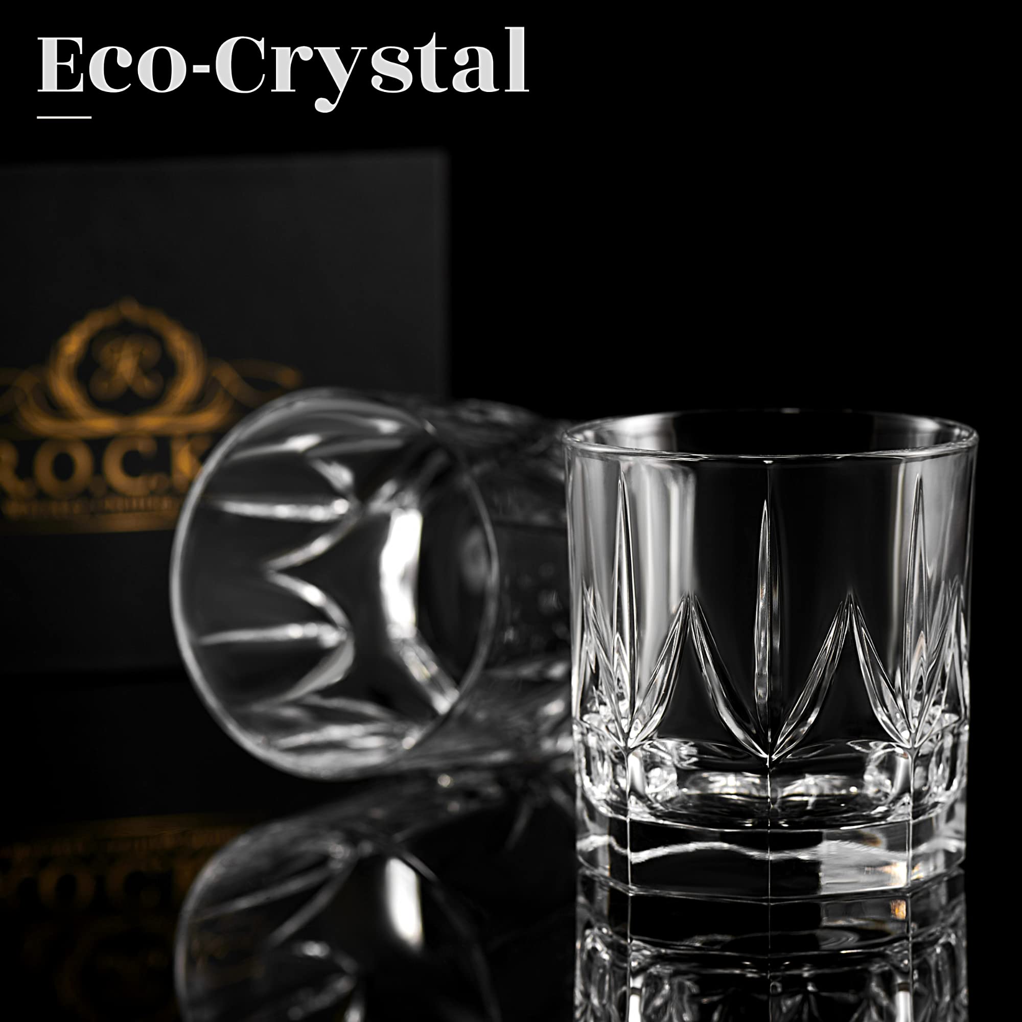 World’s First Eco-Friendly Crystal Whiskey Glasses - European Crafted Set of 2 Imperial Glass Tumblers (12oz) for Scotch, Bourbon, Old Fashioned Cocktails & Drinks - Elegant Gold Foil Gift Box