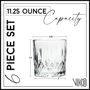 Vikko Whiskey Glasses, Set of 6 Old Fashioned Glasses, 11.25 Ounce Capacity, Elegant Design, Dishwasher Safe