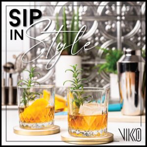 Vikko Whiskey Glasses, Set of 6 Old Fashioned Glasses, 11.25 Ounce Capacity, Elegant Design, Dishwasher Safe