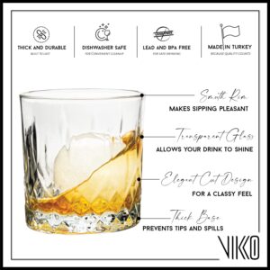 Vikko Whiskey Glasses, Set of 6 Old Fashioned Glasses, 11.25 Ounce Capacity, Elegant Design, Dishwasher Safe