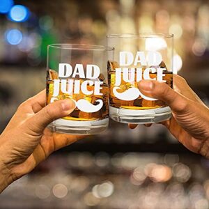 Dad Juice Funny Whiskey Glass Gift for Dad - Novelty Birthday, Fathers Day, Christmas Gift for Dad, Unique Dad Christmas Gift from Daughter, Son, Wife, Kids, Cool Present Ideas for Family Dad, 11 oz