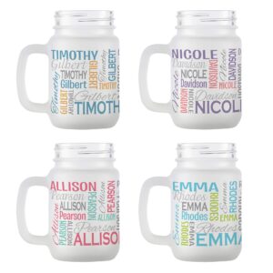 Let's Make Memories Personalized Frosted Mason Jar, Personalized with Name, Old Fashioned Drinking Jar - Blue/Orange