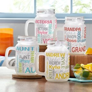 Let's Make Memories Personalized Frosted Mason Jar, Personalized with Name, Old Fashioned Drinking Jar - Blue/Orange