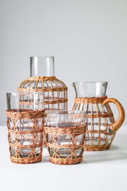 Seagrass Rattan Cage Highball Set of 6 Glassware