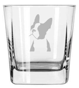 mip brand 12 oz square base rocks whiskey double old fashioned glass boston terrier face