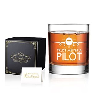 Perfectinsoy Trust me I'm a Pilot Whiskey Glass with Gift Box, Retired Pilot Whiskey Glass, Pilots Retiring Flight Attendants Helicopter Aviator Air Max, Retirement Gifts for Coworkers