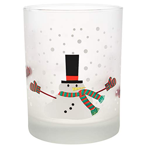 Culver Holiday Decorated Frosted Double Old Fashioned Tumbler Glasses, 13.5-Ounce, Gift Boxed Set of 2 (Melting Snowman)