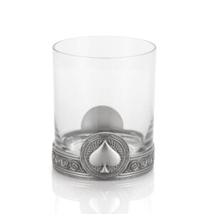 royal selangor pewter spades whiskey tumbler 10oz - ace collection luxurious cognac/bourbon/scotch/cocktail drinking glass