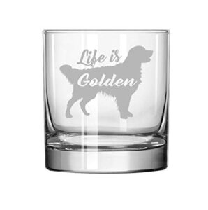 11 oz rocks whiskey highball glass golden retriever 'life is golden'