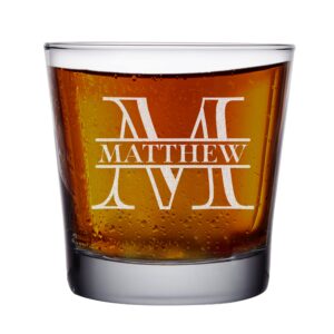 Custom Rocks Old Fashioned Cocktail Glasses Add Your Name Initial Birthday Anniversary Etched Whiskey Glass 9oz