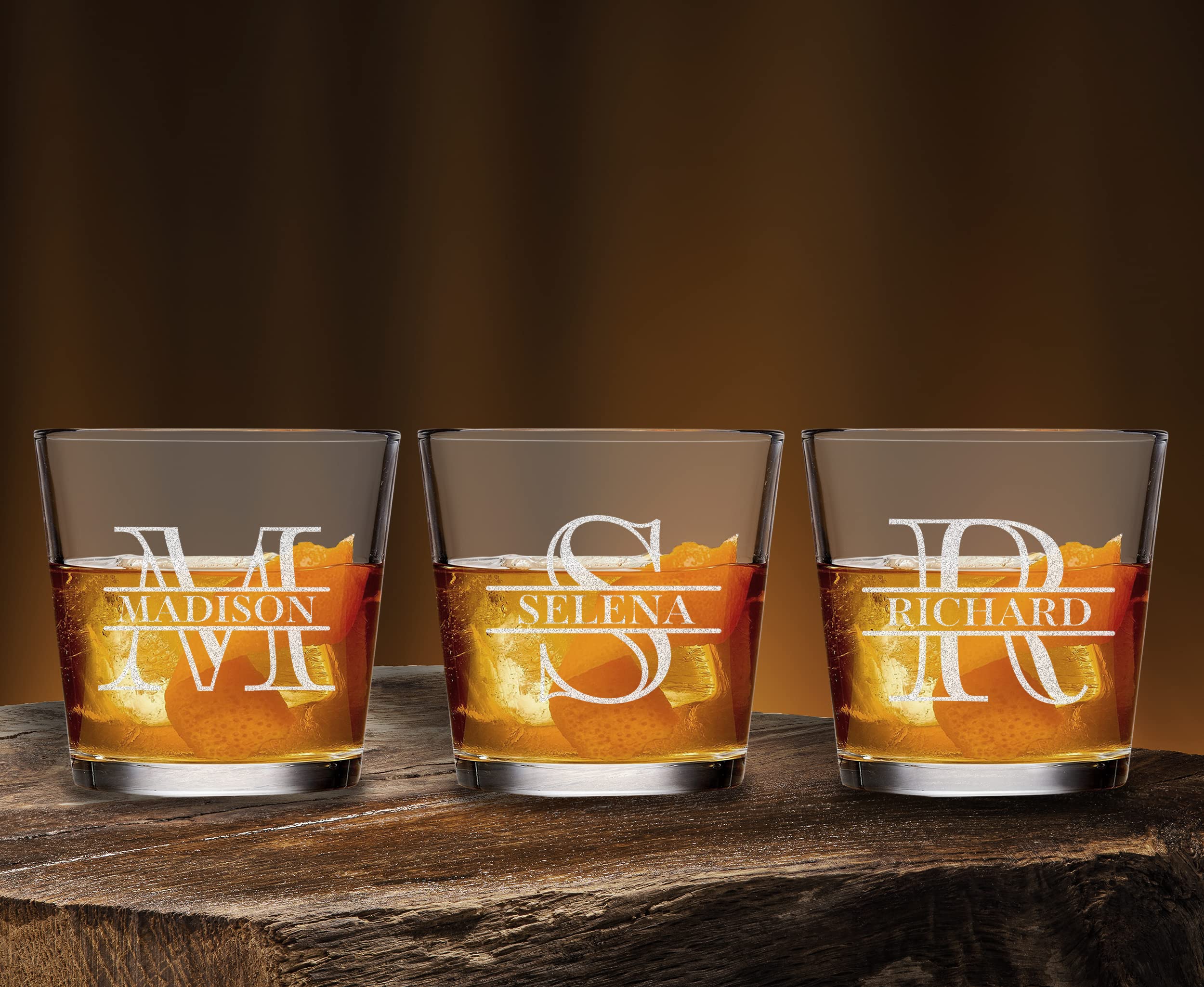 Custom Rocks Old Fashioned Cocktail Glasses Add Your Name Initial Birthday Anniversary Etched Whiskey Glass 9oz
