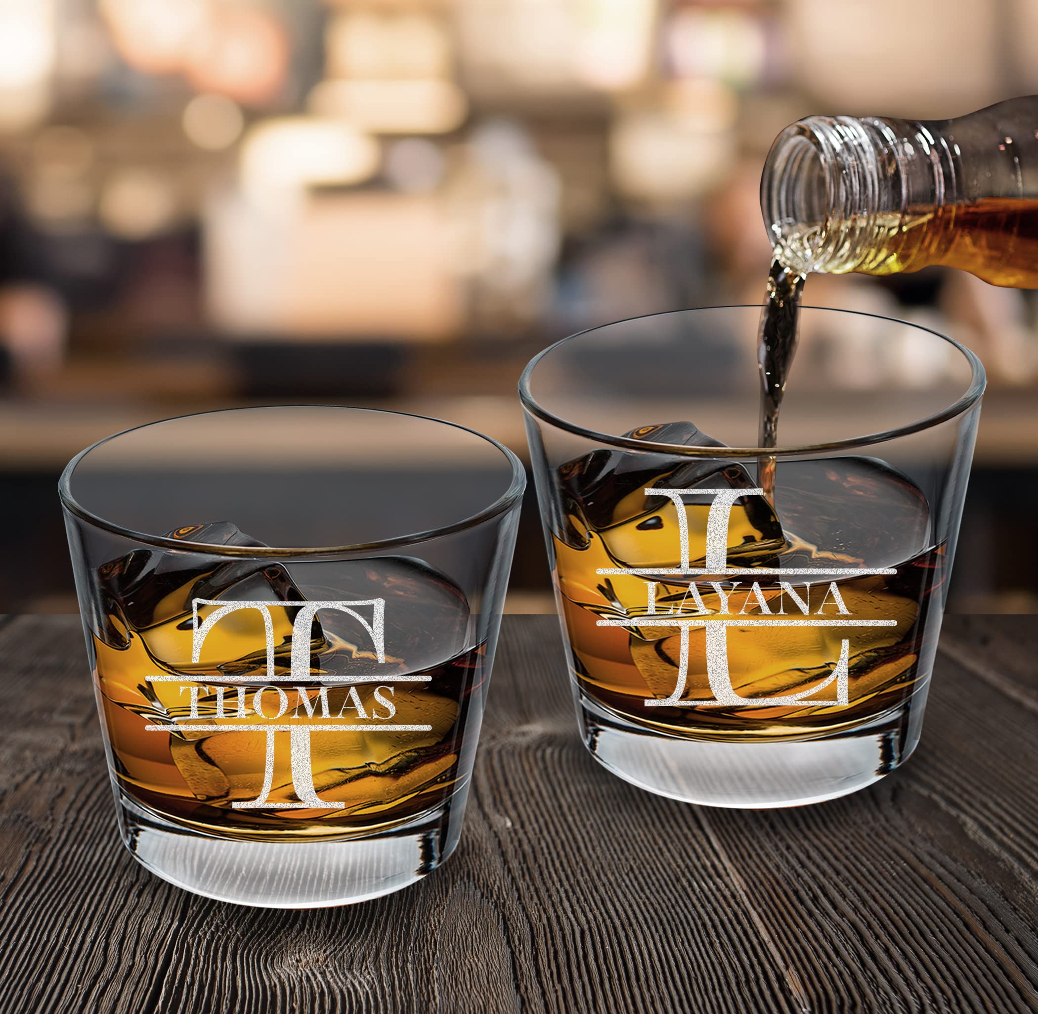Custom Rocks Old Fashioned Cocktail Glasses Add Your Name Initial Birthday Anniversary Etched Whiskey Glass 9oz