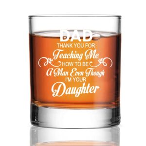 perfectinsoy dad thank you for teaching me how to be a man even though i'm your daughter whiskey glass, funny dad gifts from kids, birthday gifts for dad, gift for dad from daughter