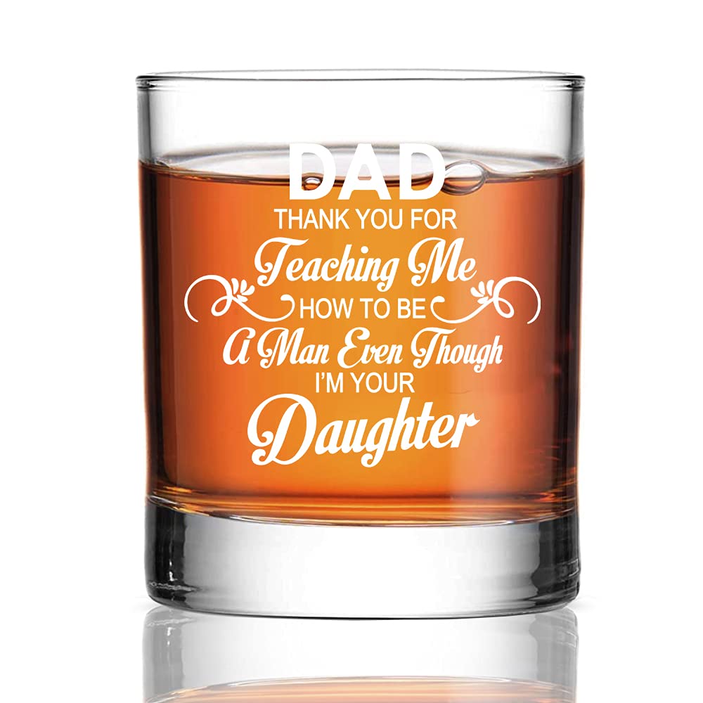 Perfectinsoy Dad Thank You For Teaching Me How To Be A Man Even Though I'M Your Daughter Whiskey Glass, Funny dad gifts from kids, Birthday Gifts for Dad, Gift For Dad From Daughter