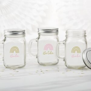 kate aspen bride & babe 12 oz. mason jar mugs w lids - boho rainbow (set of 6)