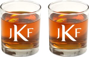 prestigehaus personalized whiskey glasses – set of 2 plain initials monogrammed whiskey glasses – monogrammed cocktail glass set – old-fashioned glasses with personalized plain initials