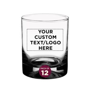 custom manhattan rocks whiskey glass 11.5 oz. set of 12, personalized bulk pack - perfect for scotch, bourbon, whiskey, cocktail - black