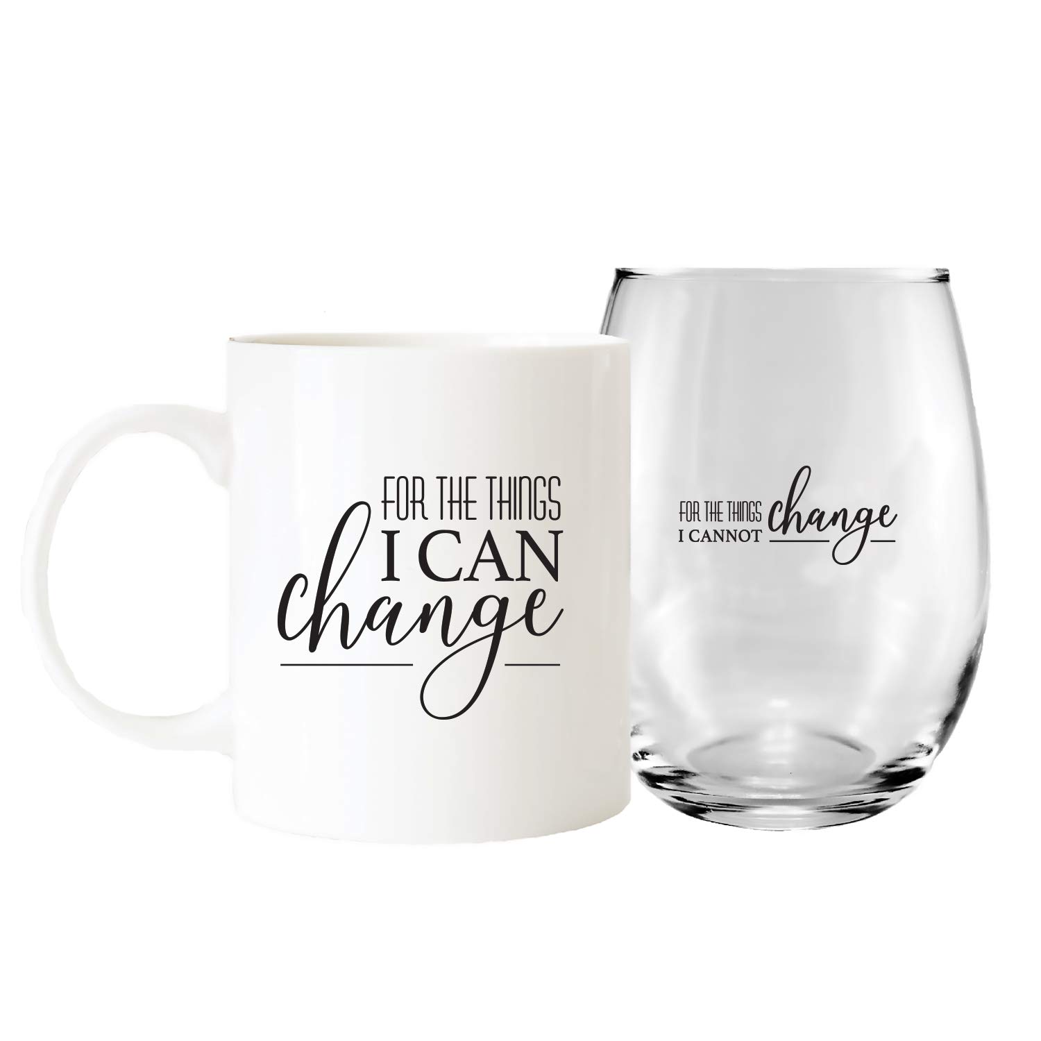 For The Things I Can And Cannot Change Coffee Mug And Stemless Wine Glass Gift Set/Funny Sarcastic Cup Combo/Humorous Beverage Present